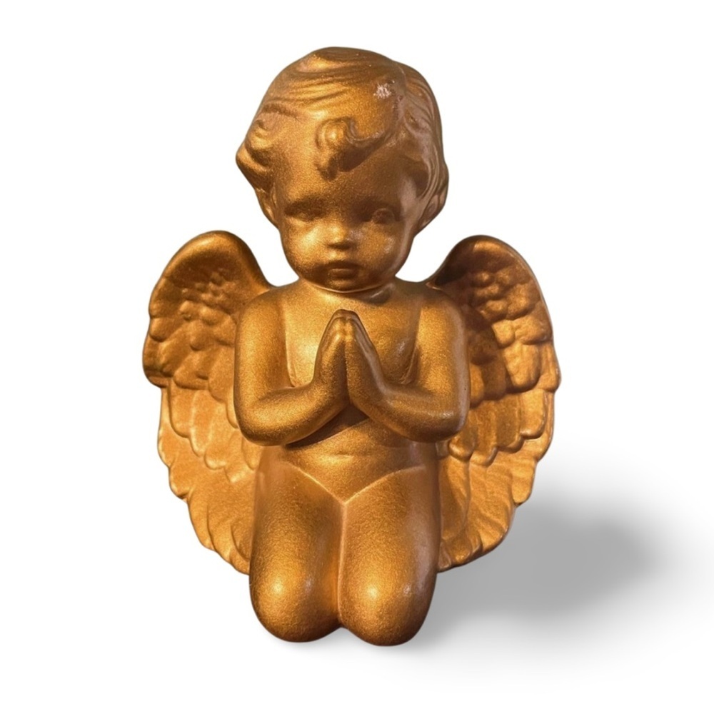 Gold Praying Angel Figurine 6x4 Vintage Style Decorative Cherub